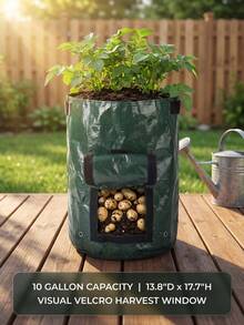 2 Packs Potato Grow Bags, Durable Fabric Garden Pots With Flip Lid & Handles, 10 Gallon, Spring Planting Bags, Plant Growing Containers With Access Window For Potatoes & Vegetables - Green - View 2
