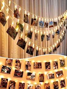 1pc Indoor LED Photo Clip Decorative Light String, Room Photo Wall Decorative Lighting, Birthday, Holiday, Party, Wedding Decoration Lights, Valentine's Day Romantic Decoration For Couples, Hanging Photo Pictures, Fairy Lights - Clear - View 12