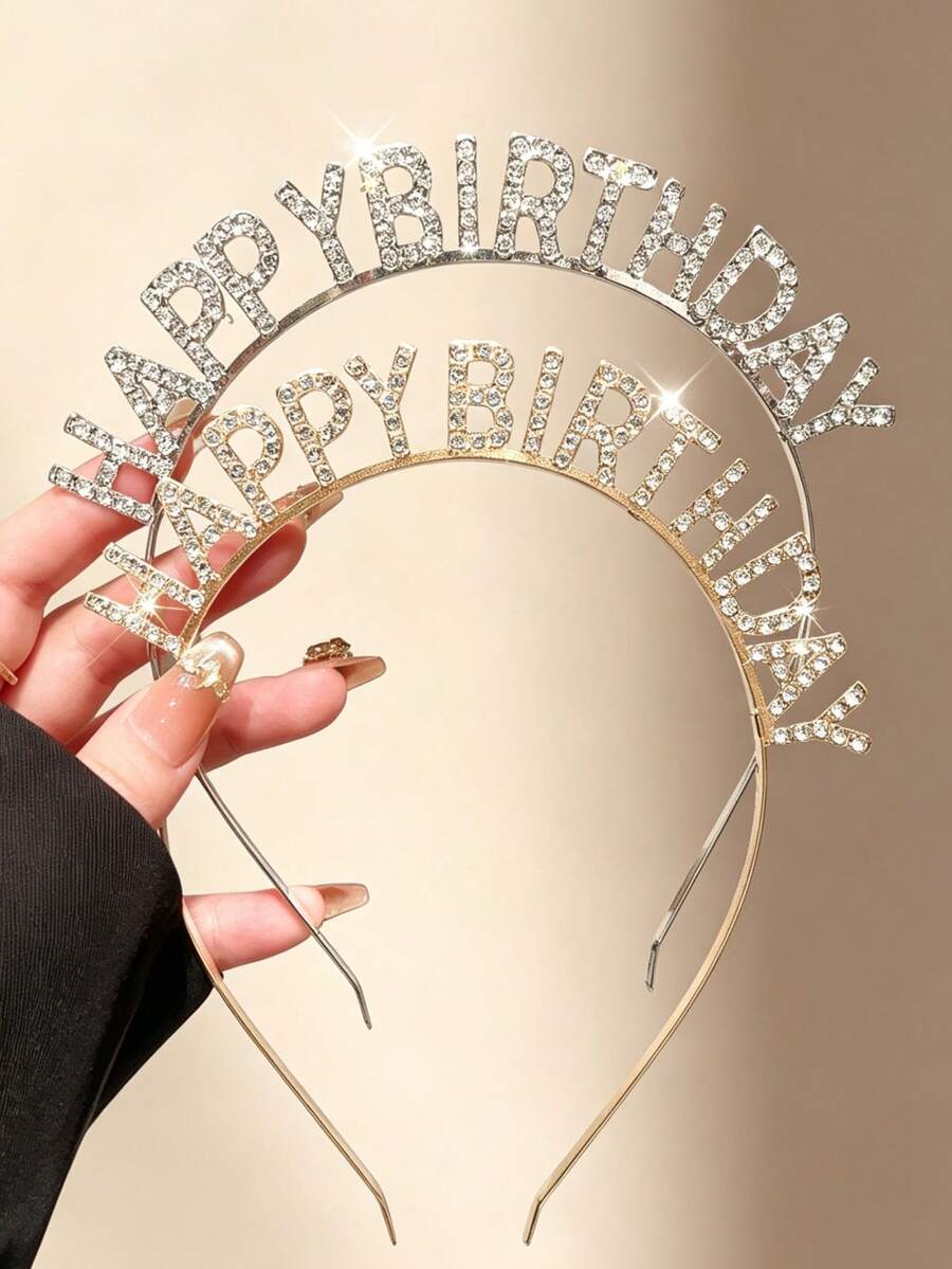 1pc Zinc Alloy Happy Birthday Shiny Rhinestone Headband Party Gathering Atmosphere Photo Decoration Princess Crown Birthday Tiara