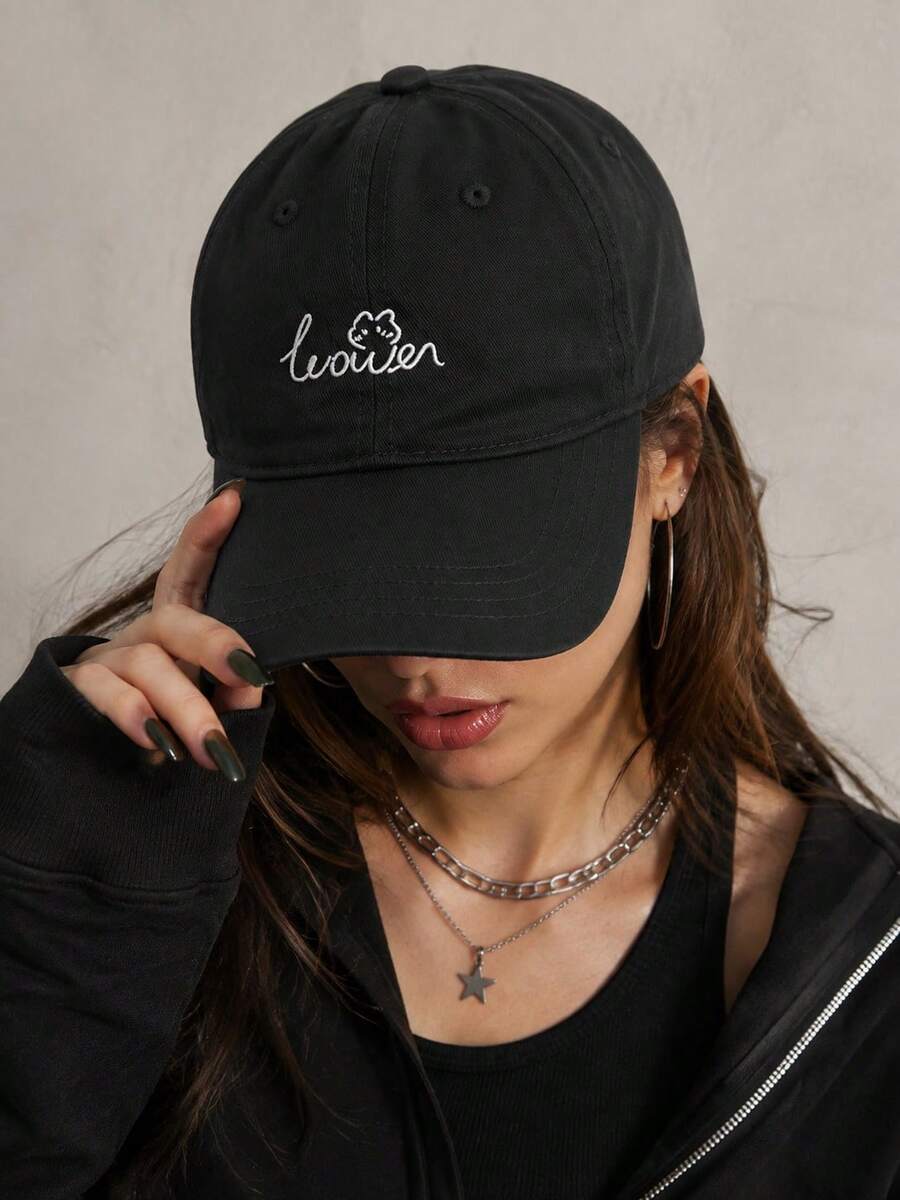 1pc Women's Embroidered Letter Baseball Cap, Minimalist Curved Brim Adjustable Back Buckle Hat, Lightweight All-Season Casual Hat, Suitable For Travel And Daily Wear - A - View 1