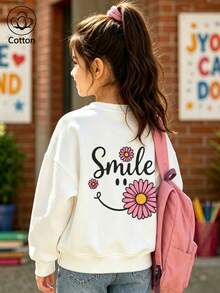 Girls' Cute Printed Drop-Shoulder Round-Neck Long-Sleeve Casual Sports Sweatshirt - White - View 10