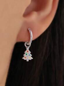 1 Pair Cute Cubic Zirconia Earrings Women Christmas Party Accessory Gift - Silver - View 3