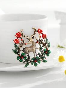 1pc Fashionable European & American Retro Cute Creative Versatile Christmas Deer Brooch Clothing Accessory, Suitable For Women's Daily Wear Decoration And Holiday Gift Giving - Gold - View 2