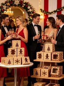 9pcs/Set Vintage-Style Christmas Gift Boxes Featuring A Clear Window And Kraft Paper Construction; Available In Designs Including Bells, Christmas Trees, And Reindeer-Perfect For Christmas Gifts, Birthdays, And Party Favors. - Multicolor - View 3