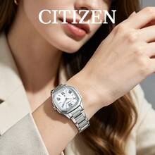 Citizen Women Silver Steel Band -Drive Radio Watch Retro Square Office Ladies Analog Wristwatch Gift For Her ES5050-57A - ES5050-57A - View 7