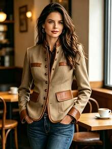 Women's Suit Jacket With Small Outer Layer  2026 Autumn New Style, European And American Retro Brown, Elegant Single-Button Long-Sleeved Business Coa - Light Brown - View 1