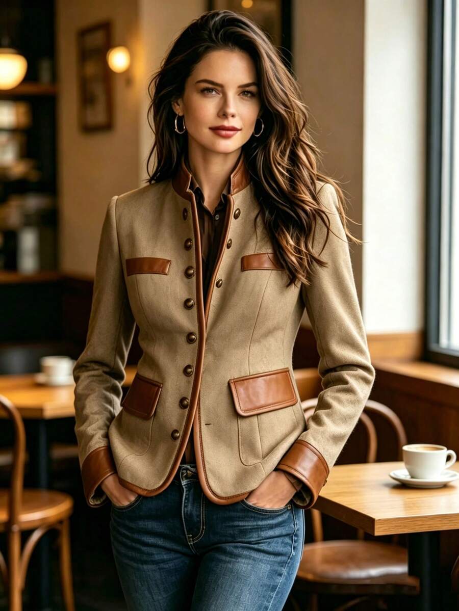 Women's Suit Jacket With Small Outer Layer 2026 Autumn New Style, European And American Retro Brown, Elegant Single-Button Long-Sleeved Business Coa - Light Brown - View 1