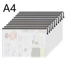 5/10pcs Extra Large Mesh Waterproof Zipper File Bags - A3/A4 Transparent, Durable Student And Professional Document Organizer, Ideal For Paper And Test Storage - Black - View 4