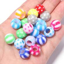 100pcs/Pack Polka Dot & Striped Large Hole Acrylic Beads, Colorful Macaron Palette, Wide Hole For Easy Threading, Bright & Transparent Texture, Suitable For DIY Bracelets, Keychains, Handmade Jewelry, Versatile Personalized Accessory Loose Beads - Randomly Mix Colors - View 3