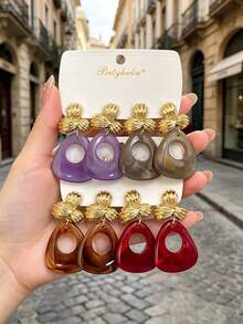 Betykuku 8pcs European & American Fashion Resin Metal Flower Pendant Earrings Set - 4 Pairs Of Flower Sets - View 8