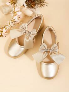 Elegant Bow Mary Jane Flats For Girls, Suitable For Middle And Older Children, For Indoor Parties And Events In Autumn/Winter, To Pair With Dresses - Gold - View 1
