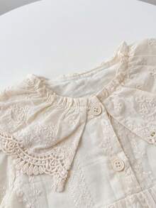 Girls' Gentle Style Beige Lace Dress With Embroidered Ruffle Collar And Long Sleeves - Apricot - View 3