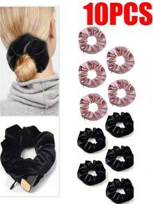 Velvet Hair Scrunchie With Hidden Pocket, Multi-Functional Hair Accessory Storage Bag, Travel Essential, Portable - Multicolor - View 18