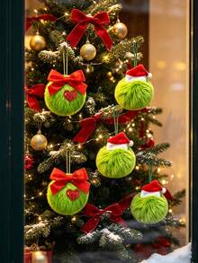 6pcs/Set Christmas Bow Heart-Shaped Plush Ball Decorations, Christmas Decor Set, Suitable For Decorating Christmas Holiday Events, Theme Parties And Celebration Occasions, Also Suitable For Christmas Tree, Fireplace And Christmas Wreath Decoration - Multicolor - View 10