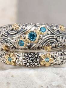 Tsnamer Two Exquisite Rings Featuring Vintage-Style Floral Patterns, Perfect For Everyday Wear Or As A Mother's Day Gift. - View 3