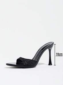 Women's Black Crinkled Satin Single Strap High Heel Mule Slippers Pointed Toe Open Toe Stiletto Sandals For Daily Party Evening Wedding Commute Outdoor Wear - Black - View 5