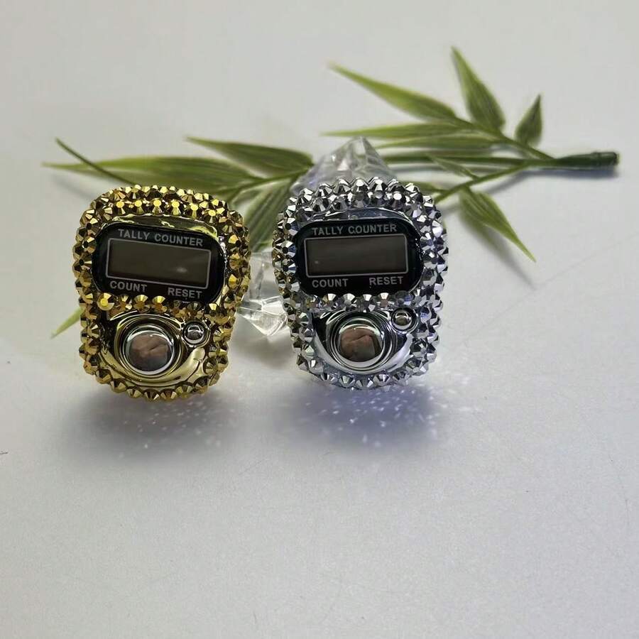 Luxury Full Rhinestone Finger Ring Electronic Counter, Wearable Digital Tasbih Prayer Counter, Muslim Portable Prayer Beads Counting Tool - Multicolor - View 1