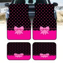4pcs Set Polka Dot Bow Style Car Mats, Cute Girl Style Interior Decor, Suitable For SUV/Truck/Sedan/MPV Multiple Vehicle Models, Polyester Material Pet Friendly, Keep Your Car Interior Clean - Bowknot Polka Dot - View 7