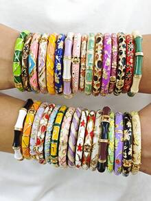 KASHIDAN 6pcs Random Color & Style Enamel Hinged Bangles, Gold-Plated Bracelets For Women, Suitable For Daily Wear, Elegant Gift For Women And Girls - Multicolor - View 5