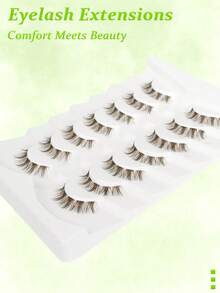 7 Pairs Brown Korean Style False Eyelashes, Segmented Fluffy Voluminous 3D Natural Invisible Transparent Band Manga Lashes - Brown - View 5