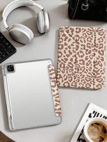 1pc Yellow Coffee Leopard Print Tablet Case Compatible With IPad Mini6/7/10.2/10.5/10.9(Air4-Air8)/Pro 11/10th Gen/A16/Pro 11 2024 Models, Painted Pattern Tablet Case, Fully Transparent Acrylic Back Shell, Silk Texture 8-Fold Stand, Auto Sleep/Wake, Built-In Pen Slot, Pen Not Included, Some Models With Camera Frame - Multicolor - View 6