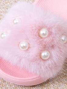 1 Pair Winter Girls Fashion Pearl Style Home Slippers, EVA Ultra-Light Sole Design, Suitable For Home Slip-On Slippers, Easy To Put On And Take Off - Pink - View 4