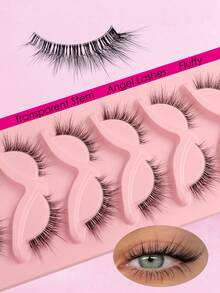 Sibeuna 7 Pairs Natural L-Shaped False Eyelashes, Cat Eye Style, Fluffy Transparent Stem Angel Lashes, Suitable For Inner Corner Eye Shape And Deep Eye Socket Eye Shape - Black - View 4