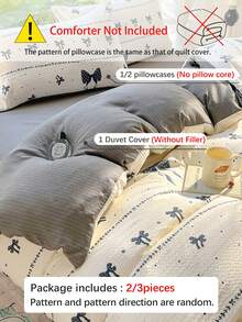 2/3pcs Black Bowknot, Dark Gray, Super Soft, Sweet And Cute For Back To School, Dorm, Washable Duvet Cover And Pillowcase Set, Spring/Summer Style, Available For Double, Queen, King Size Beds. - Black and White - View 4