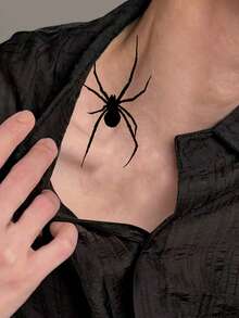 1pc Spider Tattoo Sticker For Women And Men, Waterproof Spider Pattern Temporary Tattoo For Halloween Party, Waterproof Fake Tattoo Suitable For Hand, Neck And Body Decor, Cosplay Body Art - Black - View 3
