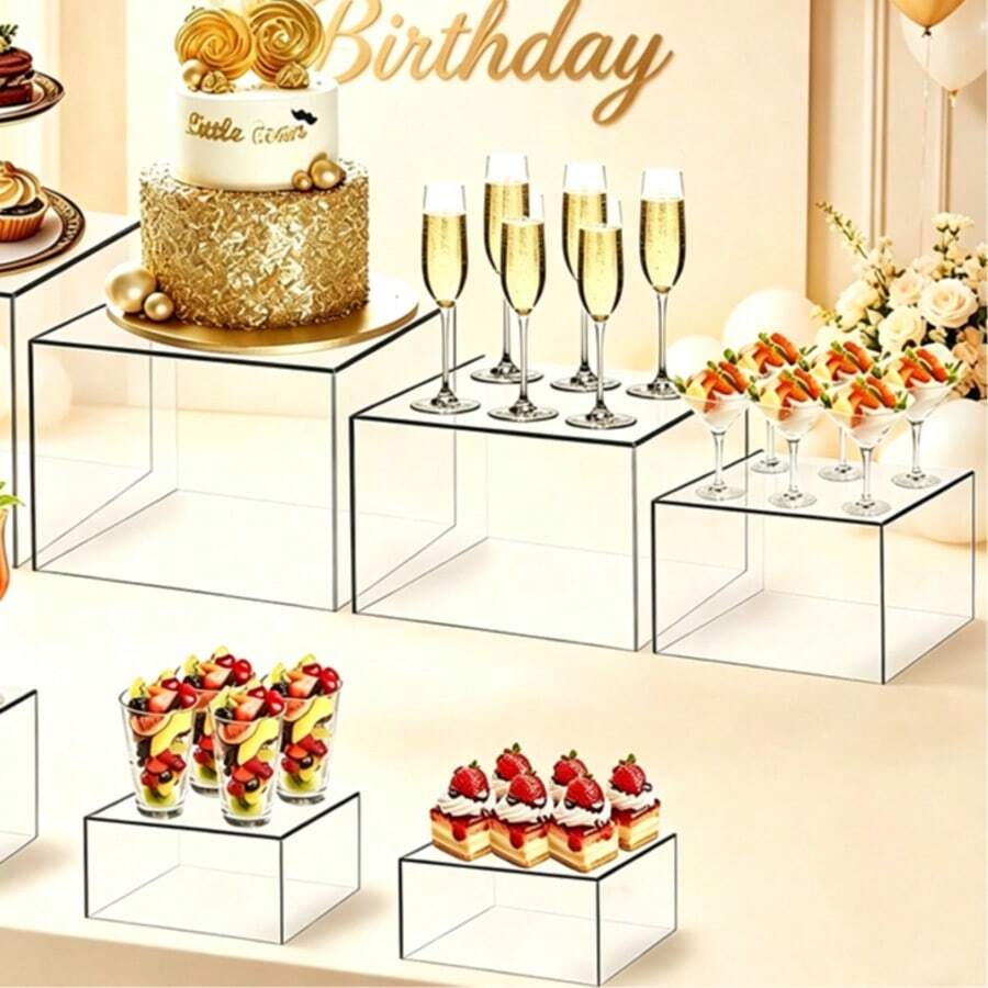 5-Tier White Acrylic Buffet Food Display Stand With Hollow Base, Suitable For Brunch, Buffet, Wedding, Party - White - View 1