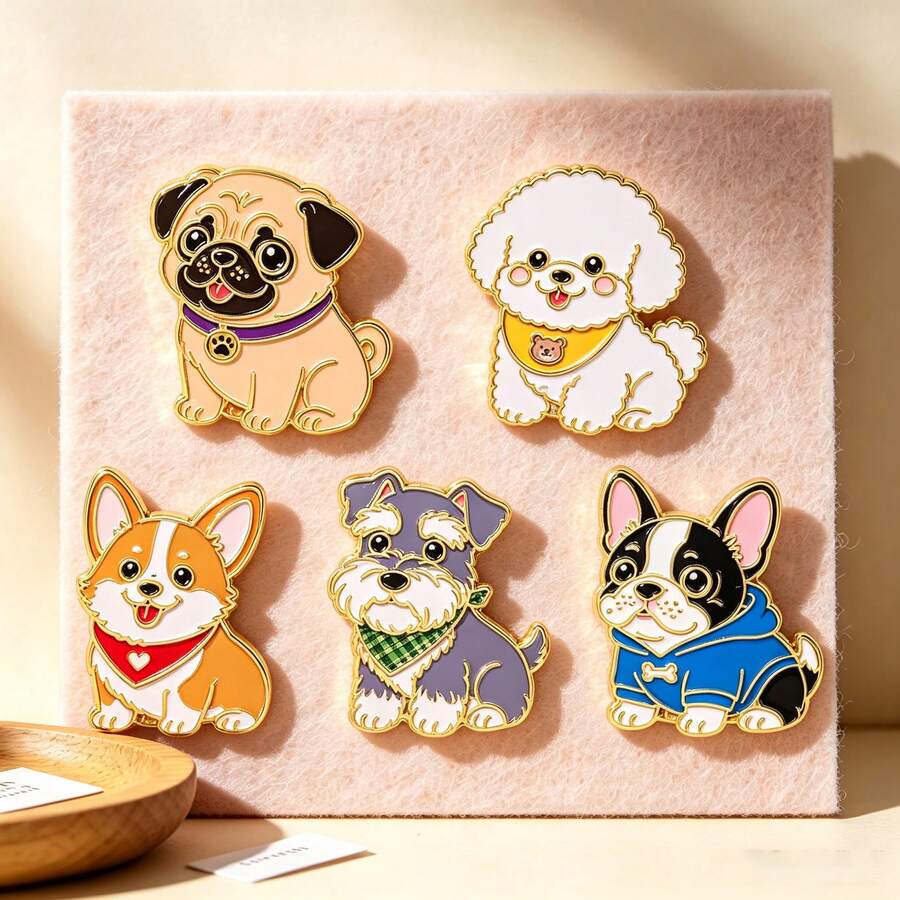 Cute Dog Enamel Pins Set, Pug Bichon Corgi Schnauzer French Bulldog Lapel Brooches, Metal Badges For Backpack Jacket Decor, Lover Gift For Dog Lovers