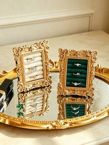 1pc Vintage European Style Jewelry Display Stand, Retro Palace Style Ring Tray, Frame-Style Earring & Necklace Storage Tray, Elegant Boutique Display Photo Prop Decoration, Home Decor - Multicolor - View 6