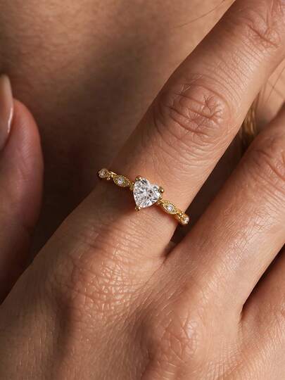 925 Sterling Silver Quality Women's Ring, 14K Gold Plated, Heart-Shaped Proposal Ring, Valentine's Day, Wedding Gift Choice, Suitable For Daily Wear High-End Jewelry