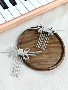 1pc/2pcs Rhinestone Bow Faux Pearl Hair Comb Hair Stick Luxury Fashion Hair Accessory Elegant Bridal Updo Hair Ornament - Multicolor - View 2