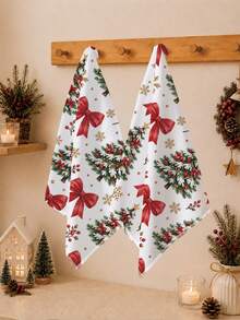 2PCS Kitchen Towels, Christmas Bow & Christmas Tree Seamless Pattern Kitchen Towels, Watercolor Style 40*60cm Rectangular Soft Microfiber Cleaning Towels, Perfect For Kitchen, Dining Room And Bathroom Use, Christmas Kitchen Decor, Home Decor, Neighbor Housewarming Gift, Dishcloth - Multicolor - View 7