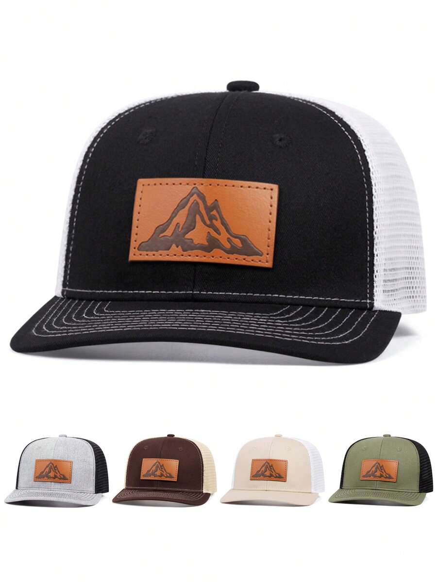 1pc Fashionable Breathable Mesh Mountain Print Baseball Cap, Street Hip-Hop Style Outdoor Casual Decorative Sun Hat, Adjustable, Unisex - Label Mountain - View 1