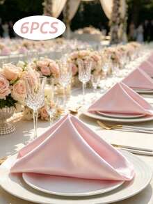 1/6/12/24/48pcs Satin Napkins 10 Colors Available, Silky Shiny Table Napkins, Durable Fabric Dinner Napkins For Wedding Banquet Party Hotel Table Decor, Foldable Cloth Napkins For Table Setting - Pink - View 12