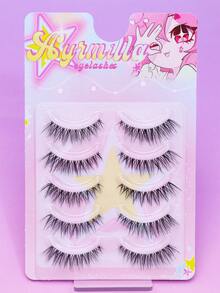 5 Pairs Fox Eye Full Strip False Eyelashes, Slender Elongated Outer Corner Lashes, Soft Thin Band, Fluffy Natural Voluminous, Comes With Makeup Tool Gift, Suitable For Charming Cat Eye Makeup - Black - View 2