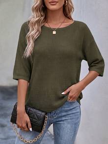 Women's Casual Fashion Round Neck Short Sleeve Knit Tank Top Solid Color Street Style Summer Vacation Set Autumn - Green - View 5