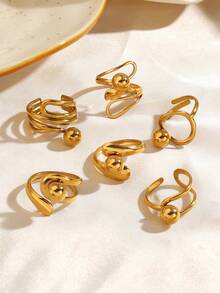 1pc Stainless Steel 18K Gold Plated Fashion Popular Spherical Ring Suitable For Women Daily Party Wear - Multicolor - View 3