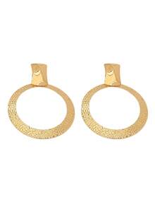 1pc Gold Metal Asymmetrical Square Metal Patch Hammered Embossed Texture Round Dangle Earrings Exaggerated Elegant Suitable For Vacation Party Daily Jewelry - Yellow Gold - View 6