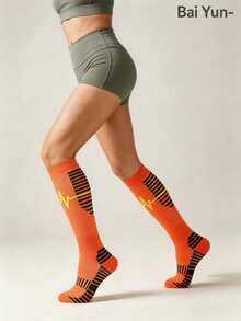 1/2/4 Pairs Unisex Compression Socks, Knee-High, Elastic Support, Autumn Apparel, Autumn Style, Running, Cycling, Fitness - Multicolor - View 5
