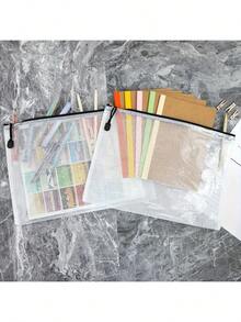 5/10pcs Extra Large Mesh Waterproof Zipper File Bags - A3/A4 Transparent, Durable Student And Professional Document Organizer, Ideal For Paper And Test Storage - Black - View 5