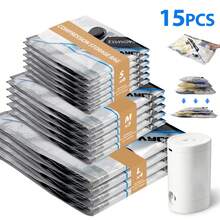 16/15/12 Pack Vacuum Seal Storage Bags With Rechargeable Wireless Pump, Assorted Small Medium Large Sizes, Space Saver Vacuum Storage Bags For Luggage, Clothes, Bedding, Pillows, Quilts, Blankets - View 16