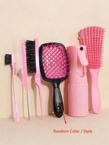 1pc Random Pink Comb Set Series, 9-Row Nylon Cushion Styling Comb, Tail Comb, Suitable For African Hair Types Including Curly, Wavy, Coiled, Wet/Oily/Coarse Hair, Easy To Detangle Curly Hair, Suitable For African American 3a To 4c Curly/Coiled Hair - Multicolor - View 7
