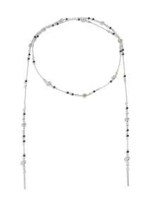 1pc Minimalist Versatile Ins Style Creative Long Twisted Chain Necklace Jewelry, Personalized Multi-Use Wrapped Knotted Round Bead Pendant Neck Chain Suitable For Women Daily Wear, Vacation And Party - Silver - View 7
