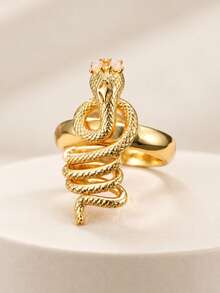 1Pc Retro Coiled Snake Ring For Men Women Gold Color Serpent Ring With Opal Eyes, Gothic Punk Statement Finger Ring Male Jewelry Anniversary Gift - Ring - View 3