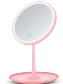 Women's LED Light-Up Makeup Mirror, Touch Control 3-Color Lighting, USB Rechargeable High-Definition Makeup Mirror With Storage Tray, 500mAh Desktop Vanity Mirror - Multicolor - View 12