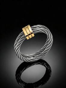 1pc Fashion Vintage Stainless Steel Cable Rope Closed Ring For Women Suitable For Daily Wear Gift For Family Friends Lovers On Holidays - Multicolor - View 2