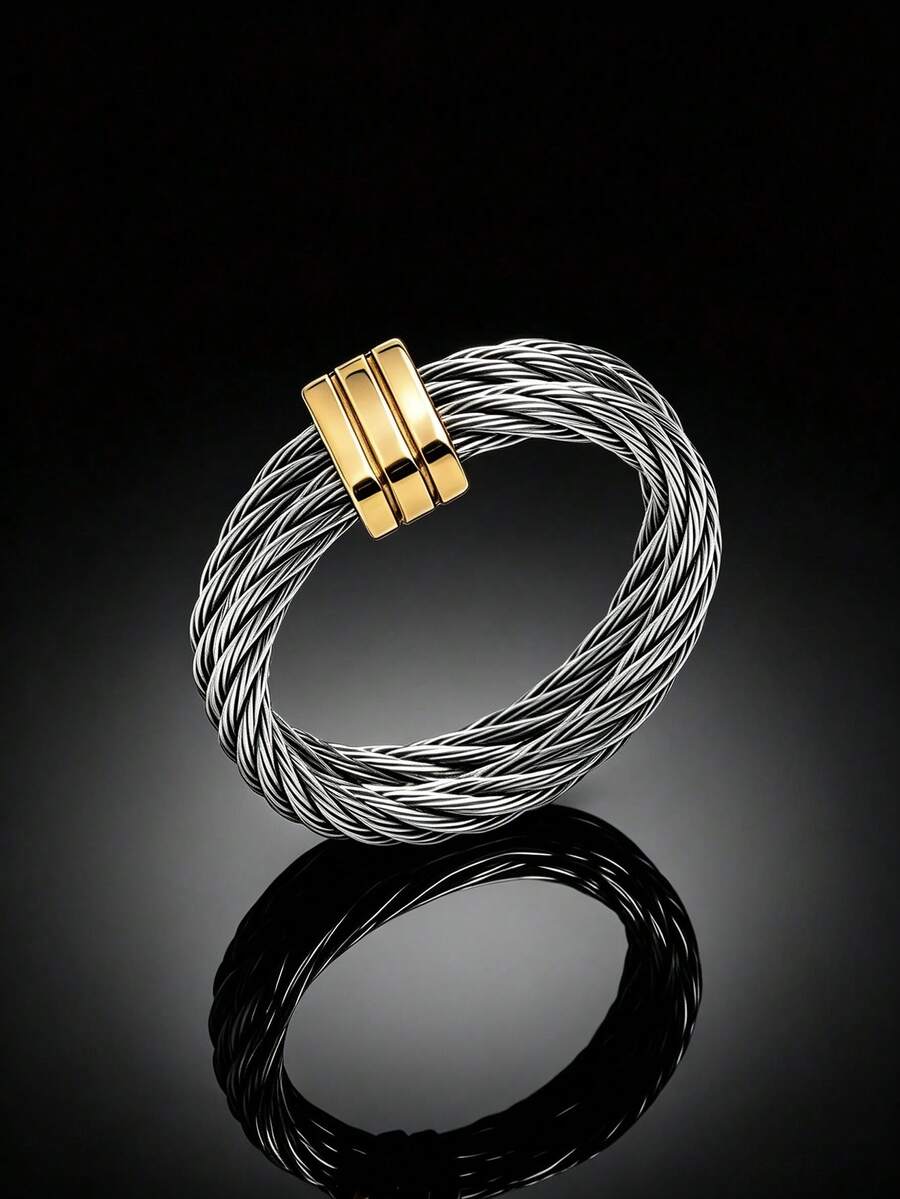 1pc Fashion Vintage Stainless Steel Cable Rope Closed Ring For Women Suitable For Daily Wear Gift For Family Friends Lovers On Holidays